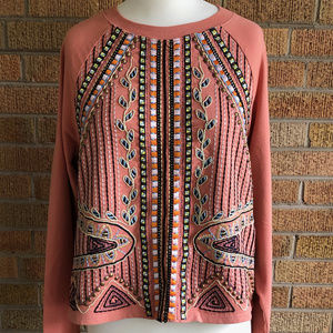 Anthropologie Embroidered Beaded Rose Pullover
